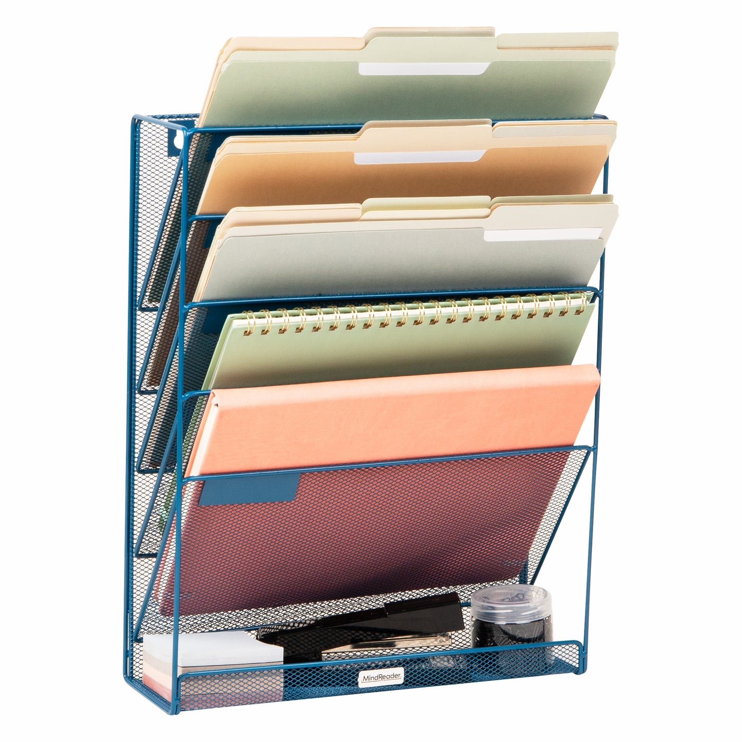 Mind Reader 5-Tier Vertical File Storage, Desktop Organizer, Wall Mount, Office, Metal Mesh, 12.75"L x 4"W x 16"H