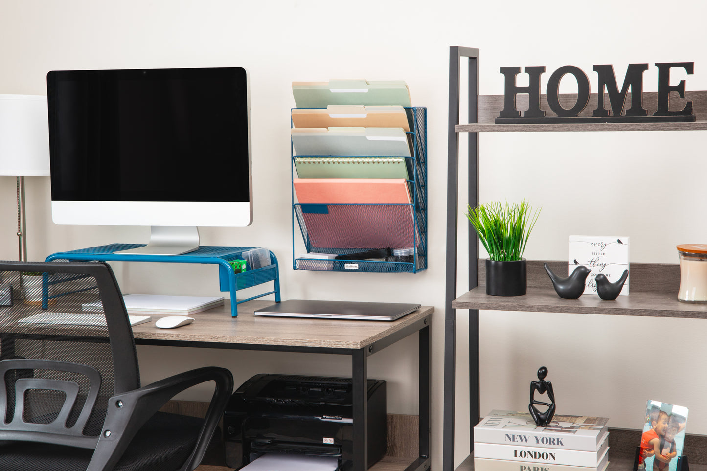 Mind Reader 5-Tier Vertical File Storage, Desktop Organizer, Wall Mount, Office, Metal Mesh, 12.75"L x 4"W x 16"H