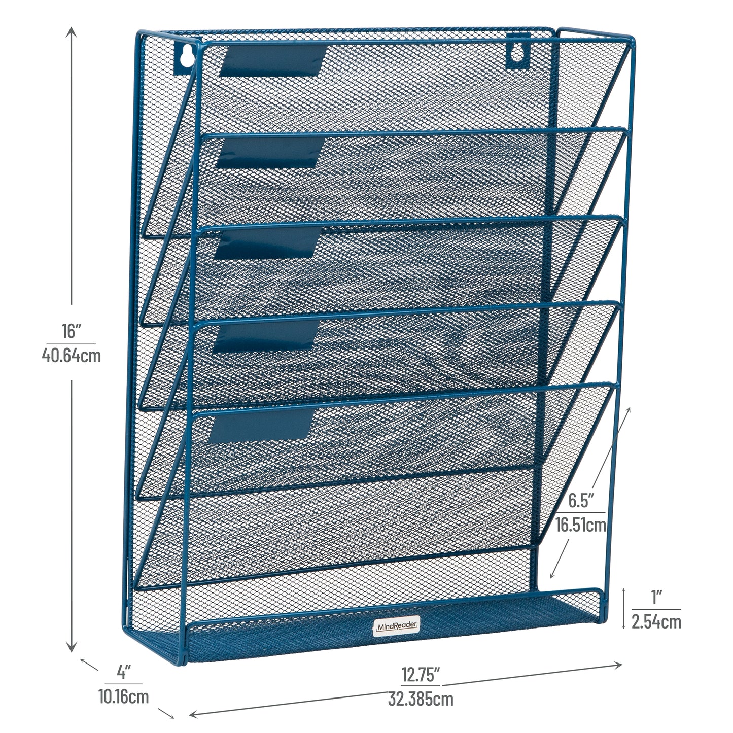 Mind Reader 5-Tier Vertical File Storage, Desktop Organizer, Wall Mount, Office, Metal Mesh, 12.75"L x 4"W x 16"H