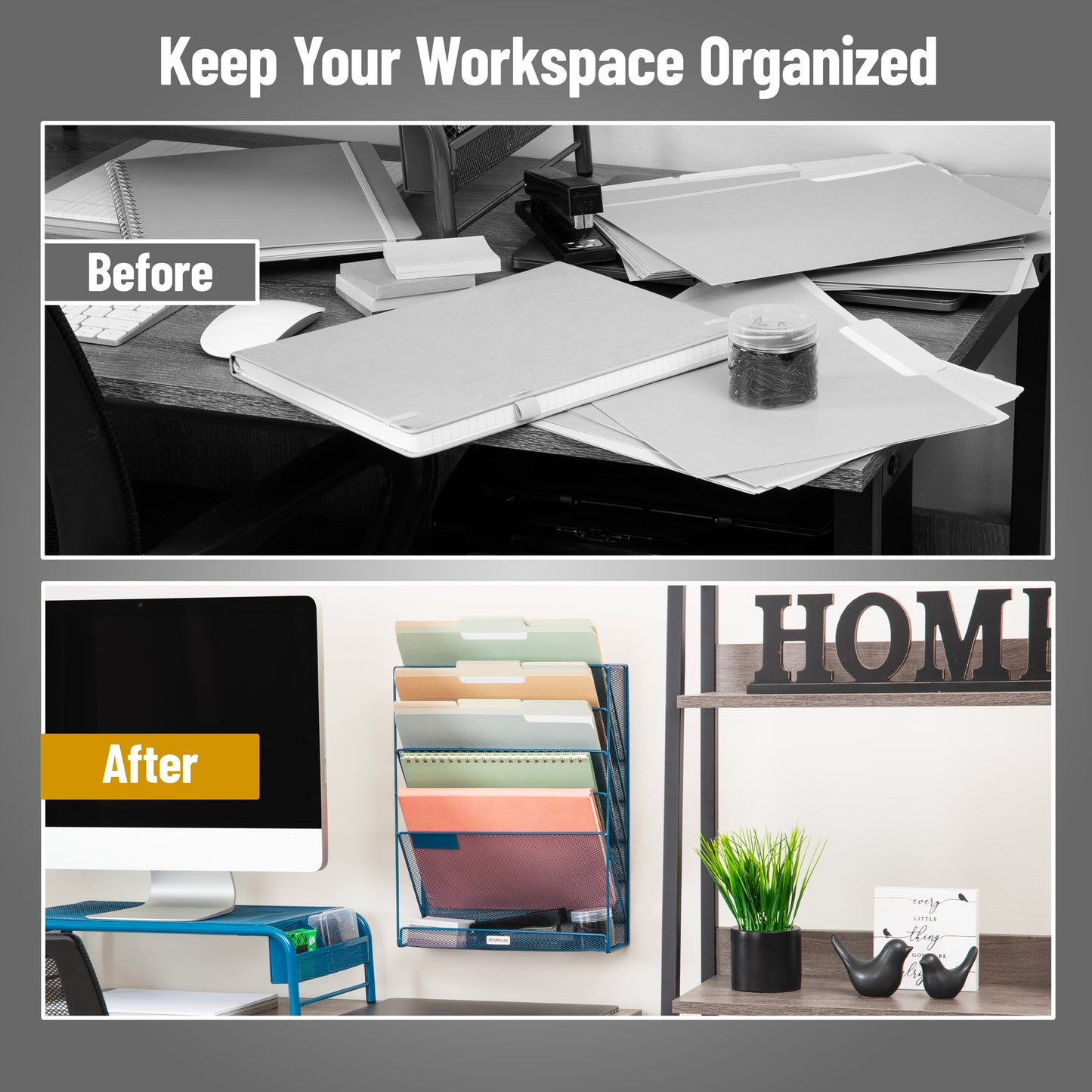 Mind Reader 5-Tier Vertical File Storage, Desktop Organizer, Wall Mount, Office, Metal Mesh, 12.75"L x 4"W x 16"H