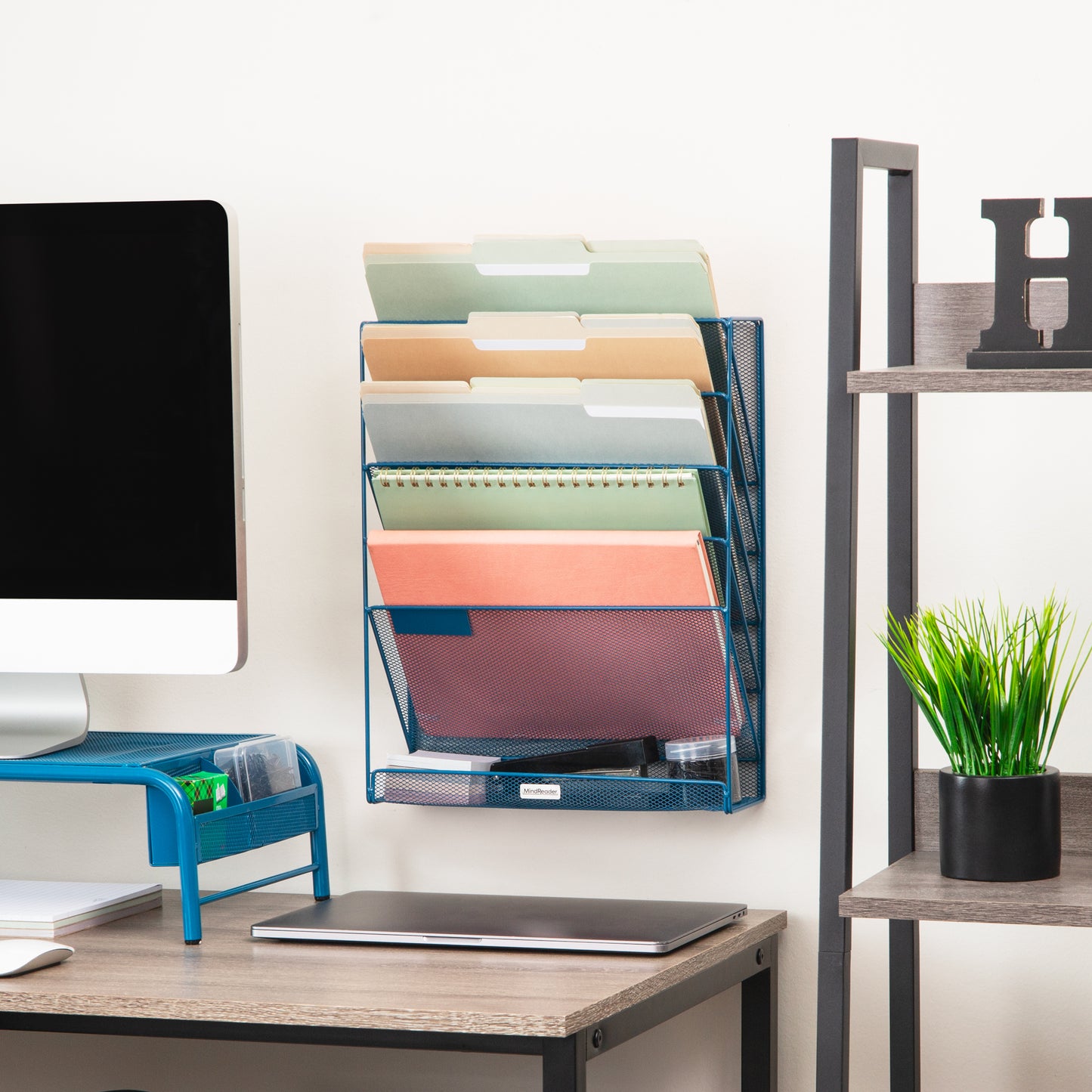 Mind Reader 5-Tier Vertical File Storage, Desktop Organizer, Wall Mount, Office, Metal Mesh, 12.75"L x 4"W x 16"H