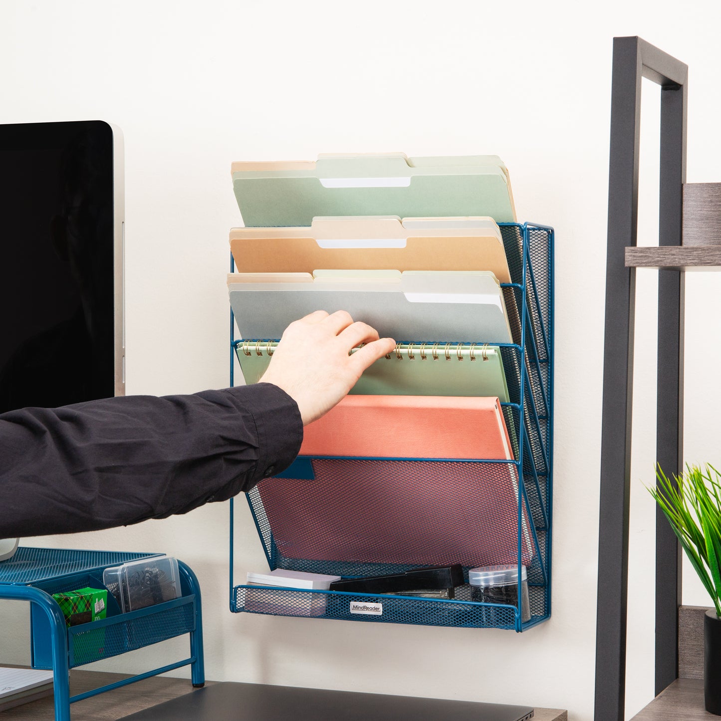 Mind Reader 5-Tier Vertical File Storage, Desktop Organizer, Wall Mount, Office, Metal Mesh, 12.75"L x 4"W x 16"H