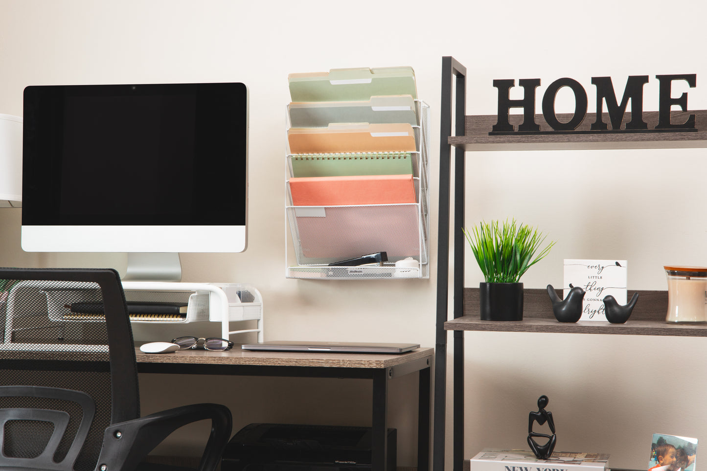 Mind Reader 5-Tier Vertical File Storage, Desktop Organizer, Wall Mount, Office, Metal Mesh, 12.75"L x 4"W x 16"H