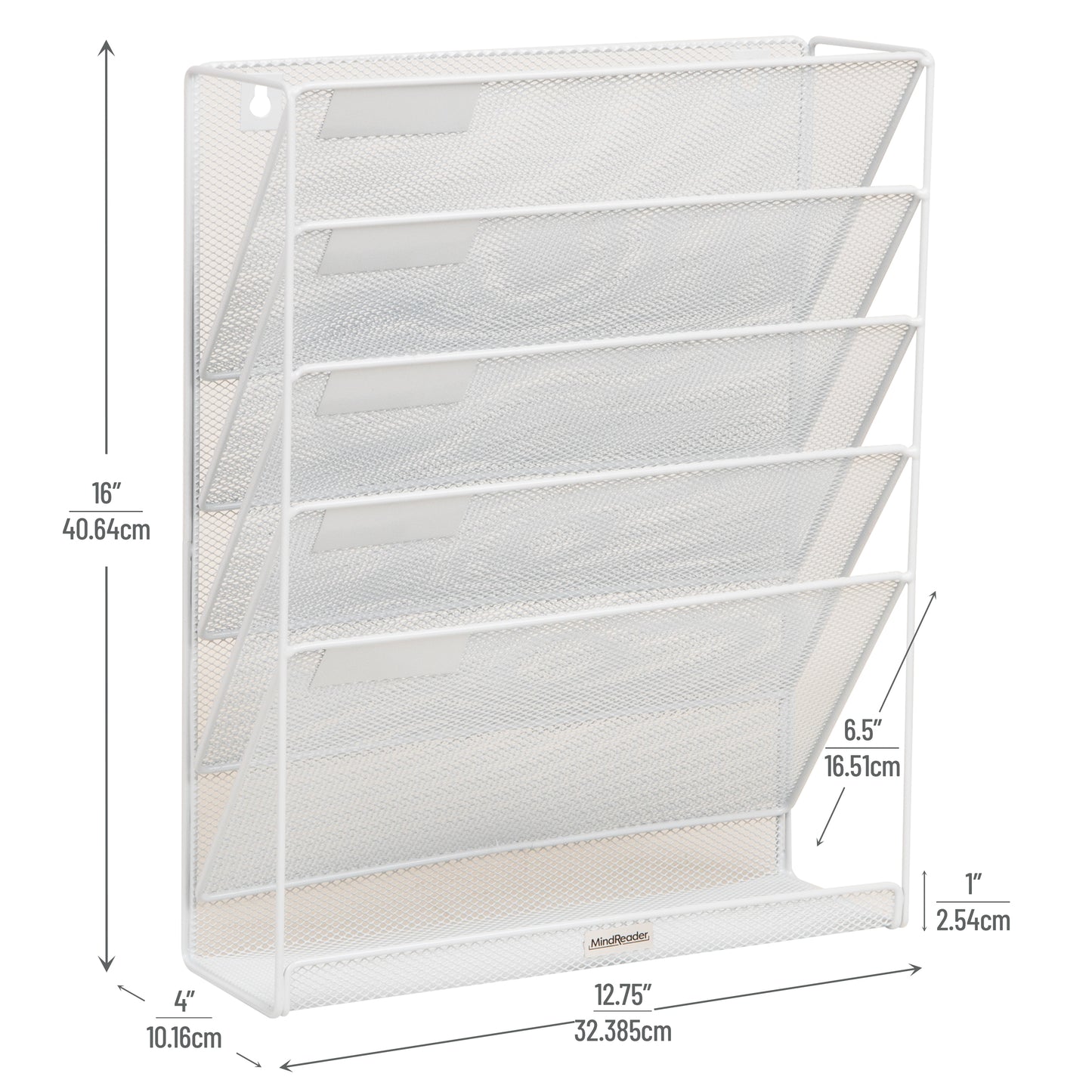 Mind Reader 5-Tier Vertical File Storage, Desktop Organizer, Wall Mount, Office, Metal Mesh, 12.75"L x 4"W x 16"H