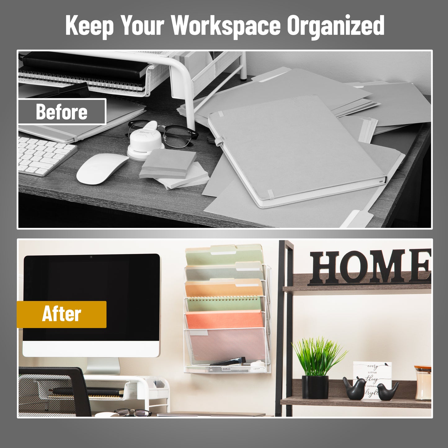 Mind Reader 5-Tier Vertical File Storage, Desktop Organizer, Wall Mount, Office, Metal Mesh, 12.75"L x 4"W x 16"H