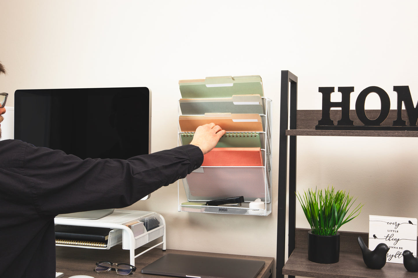 Mind Reader 5-Tier Vertical File Storage, Desktop Organizer, Wall Mount, Office, Metal Mesh, 12.75"L x 4"W x 16"H