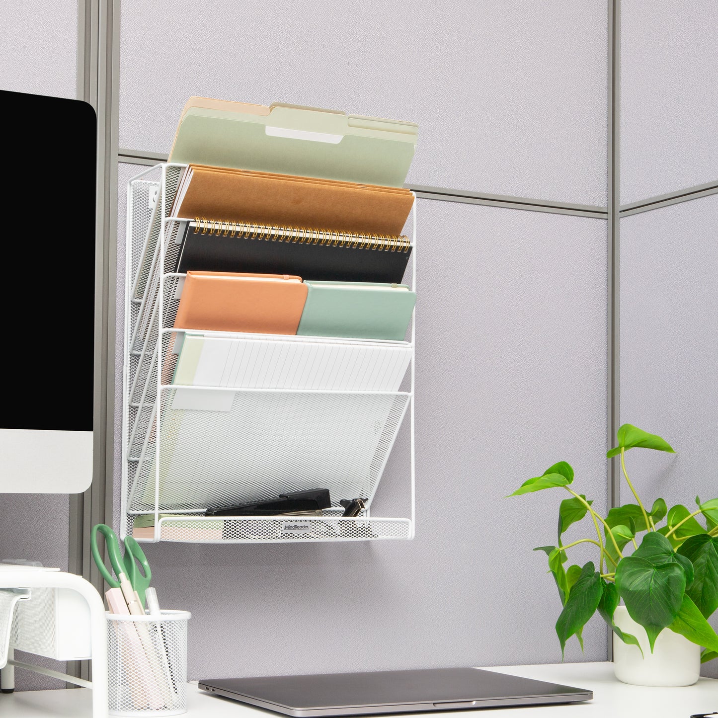 Mind Reader 5-Tier Vertical File Storage, Desktop Organizer, Wall Mount, Office, Metal Mesh, 12.75"L x 4"W x 16"H