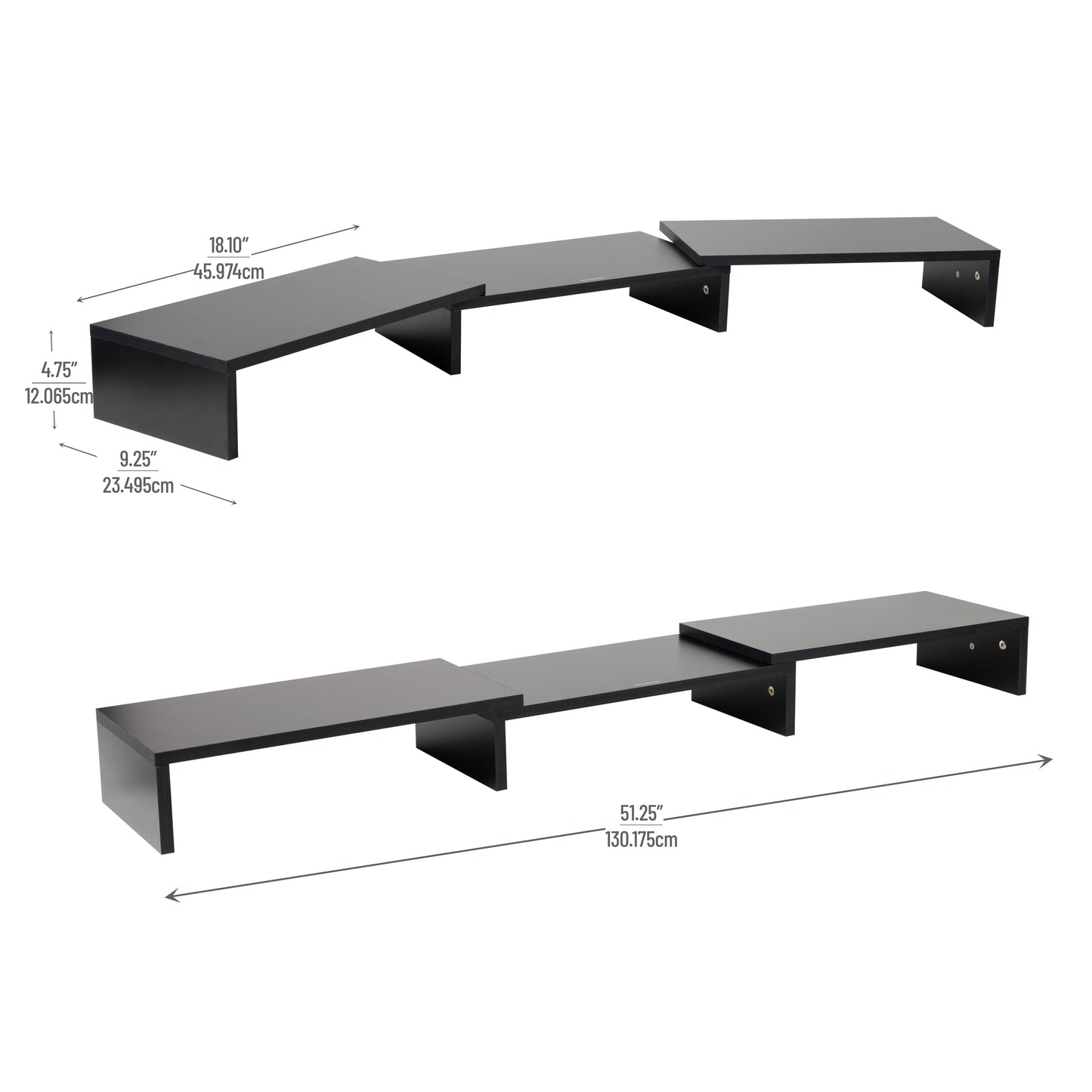 Mind Reader Dual Monitor Stand, Height Adjustable, Desktop Organizer, Laptop Riser, Office, 51.25"L x 9.25"W x 4.75"H, Black