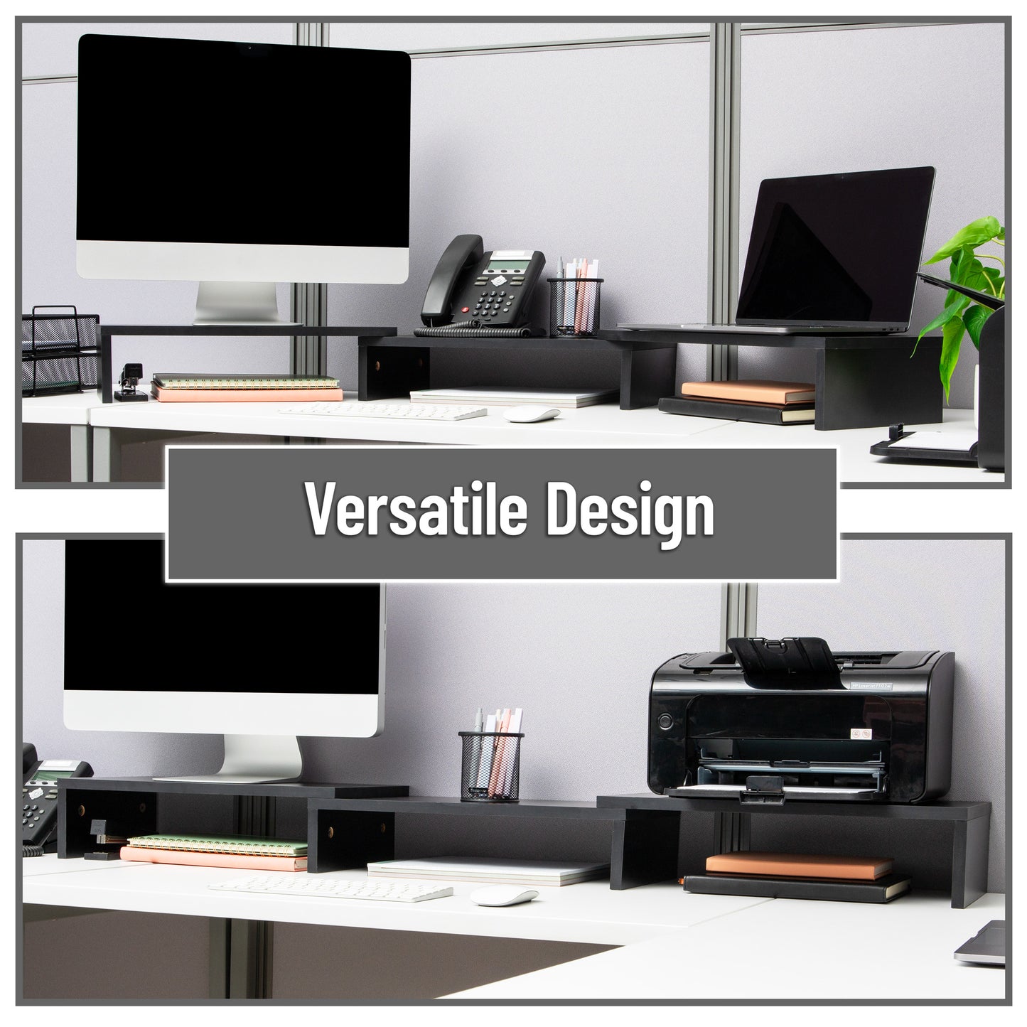 Mind Reader Dual Monitor Stand, Adjustable MDF Desktop Riser for Laptop, Monitor, TV, Expands to 51.25" Wide, Office or Home