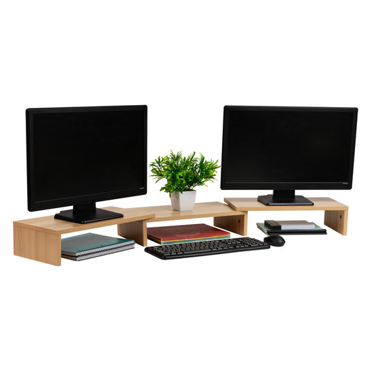 Mind Reader Dual Monitor Stand, Adjustable MDF Desktop Riser for Laptop, Monitor, TV, Expands to 51.25" Wide, Office or Home