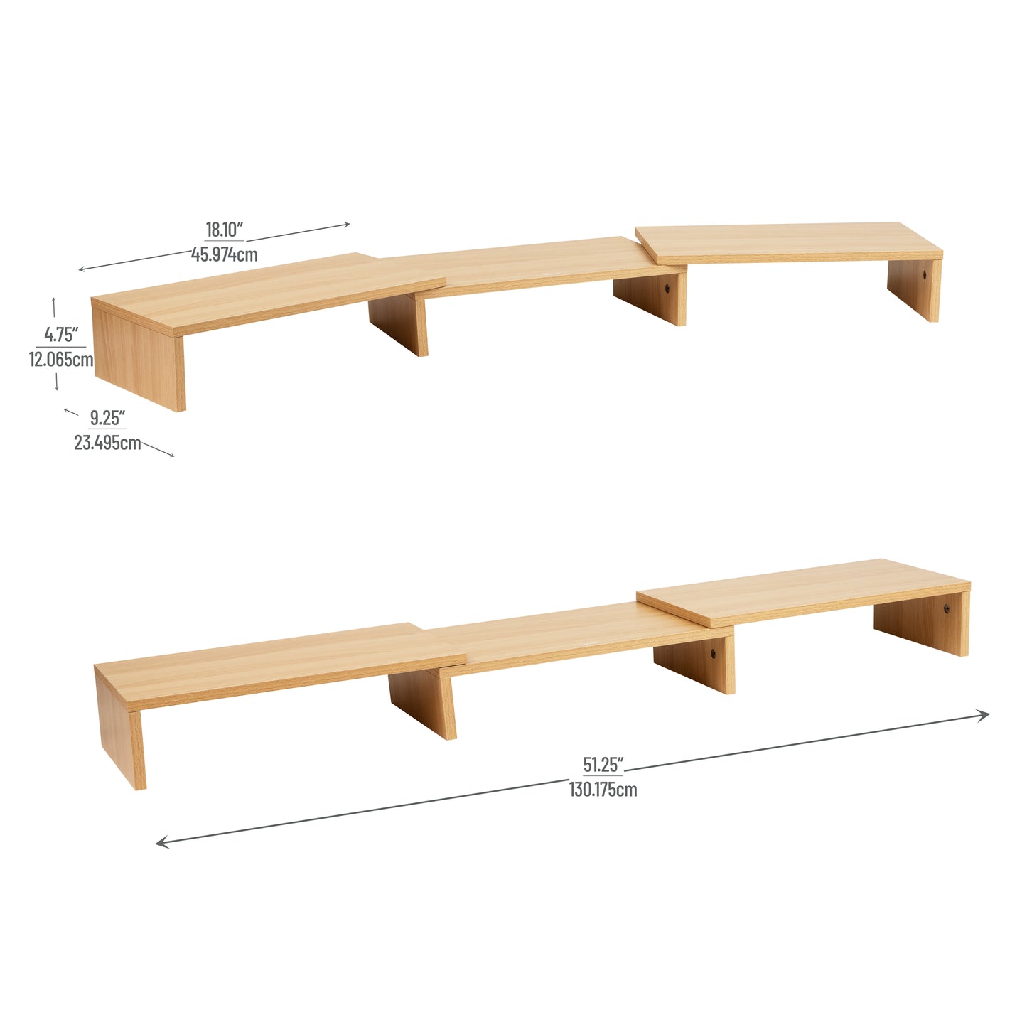 Mind Reader Dual Monitor Stand, Height Adjustable, Desktop Organizer, Laptop Riser, Office, 51.25"L x 9.25"W x 4.75"H