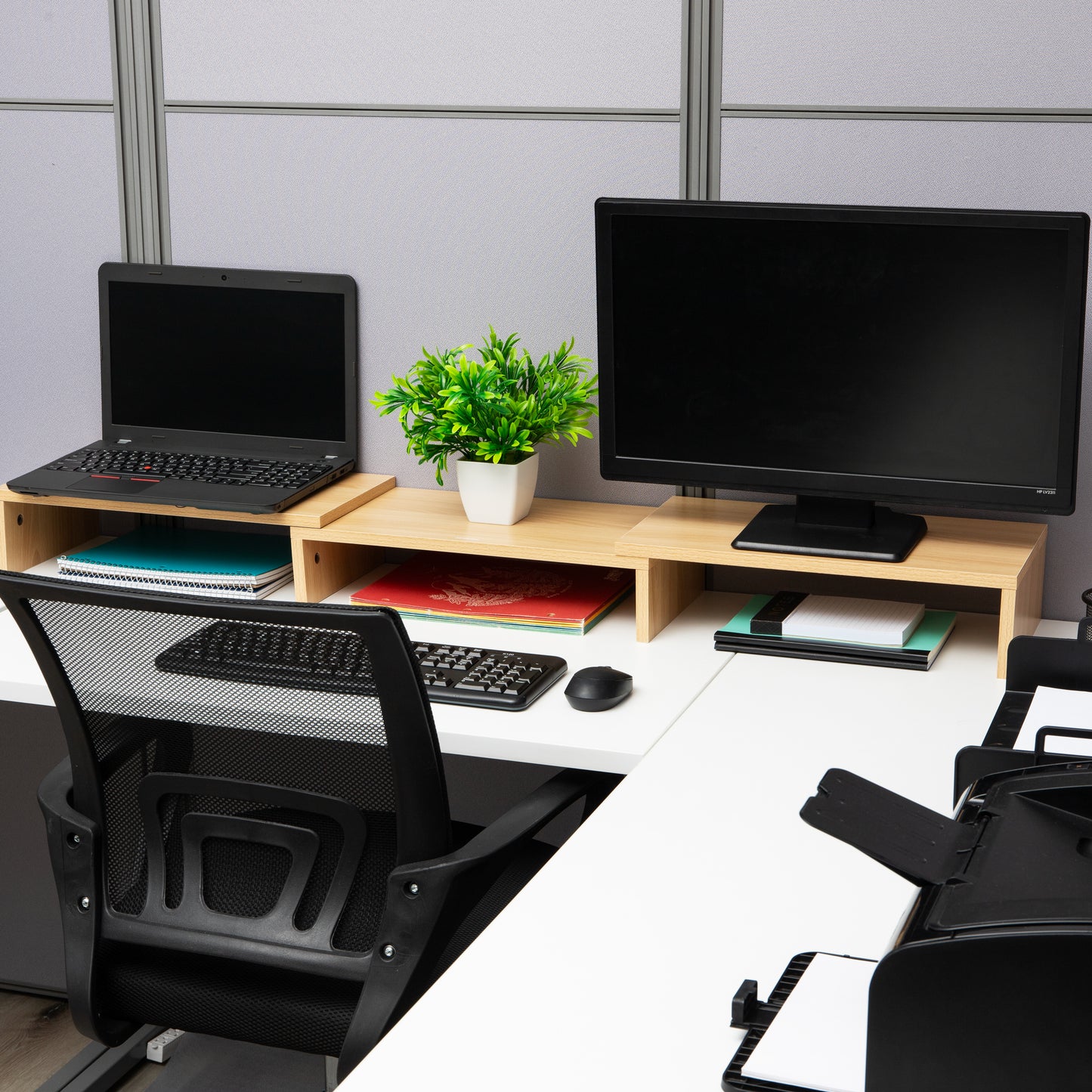 Mind Reader Dual Monitor Stand, Height Adjustable, Desktop Organizer, Laptop Riser, Office, 51.25"L x 9.25"W x 4.75"H