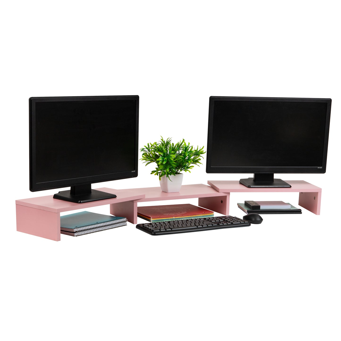 Mind Reader Dual Monitor Stand, Height Adjustable, Desktop Organizer, Laptop Riser, Office, 51.25"L x 9.25"W x 4.75"H