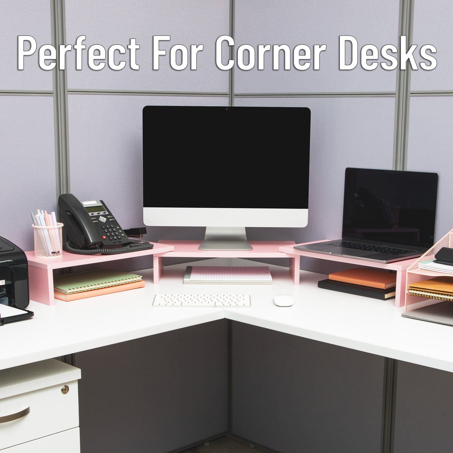 Mind Reader Dual Monitor Stand, Adjustable MDF Desktop Riser for Laptop, Monitor, TV, Expands to 51.25" Wide, Office or Home