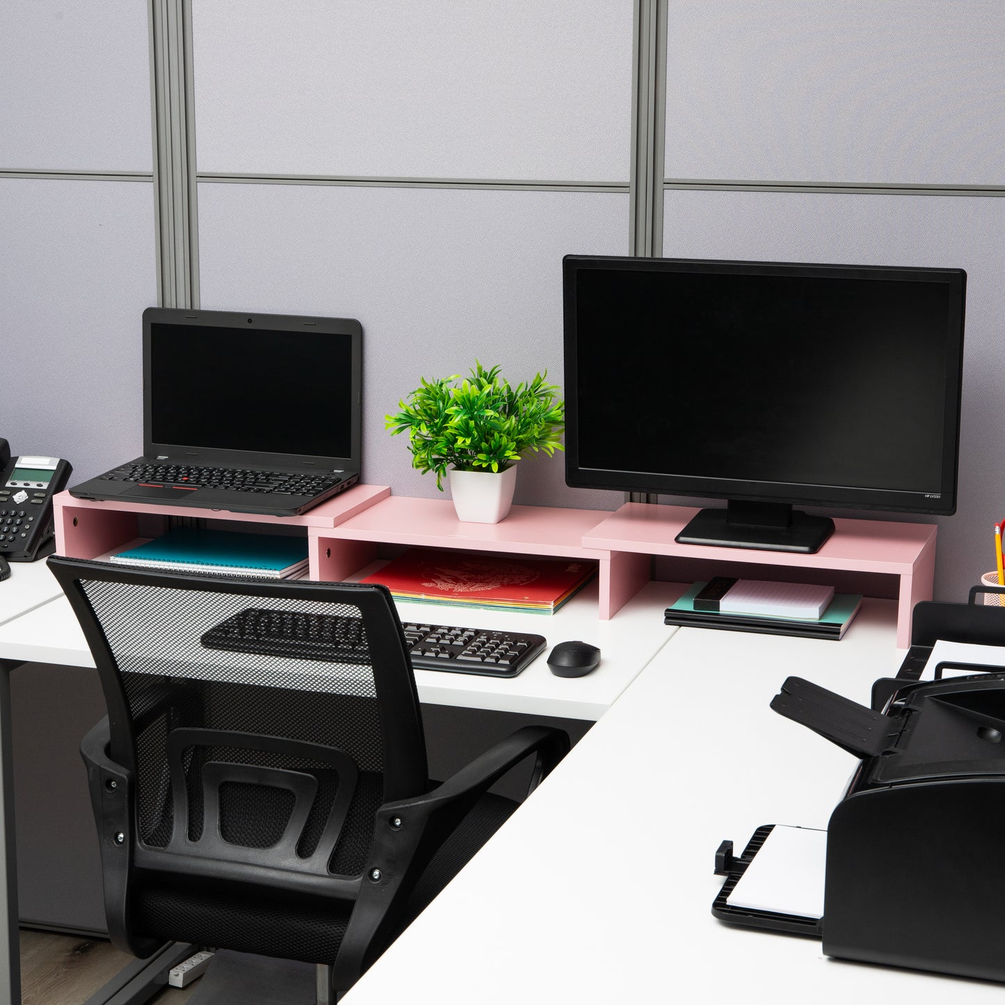Mind Reader Dual Monitor Stand, Height Adjustable, Desktop Organizer, Laptop Riser, Office, 51.25"L x 9.25"W x 4.75"H