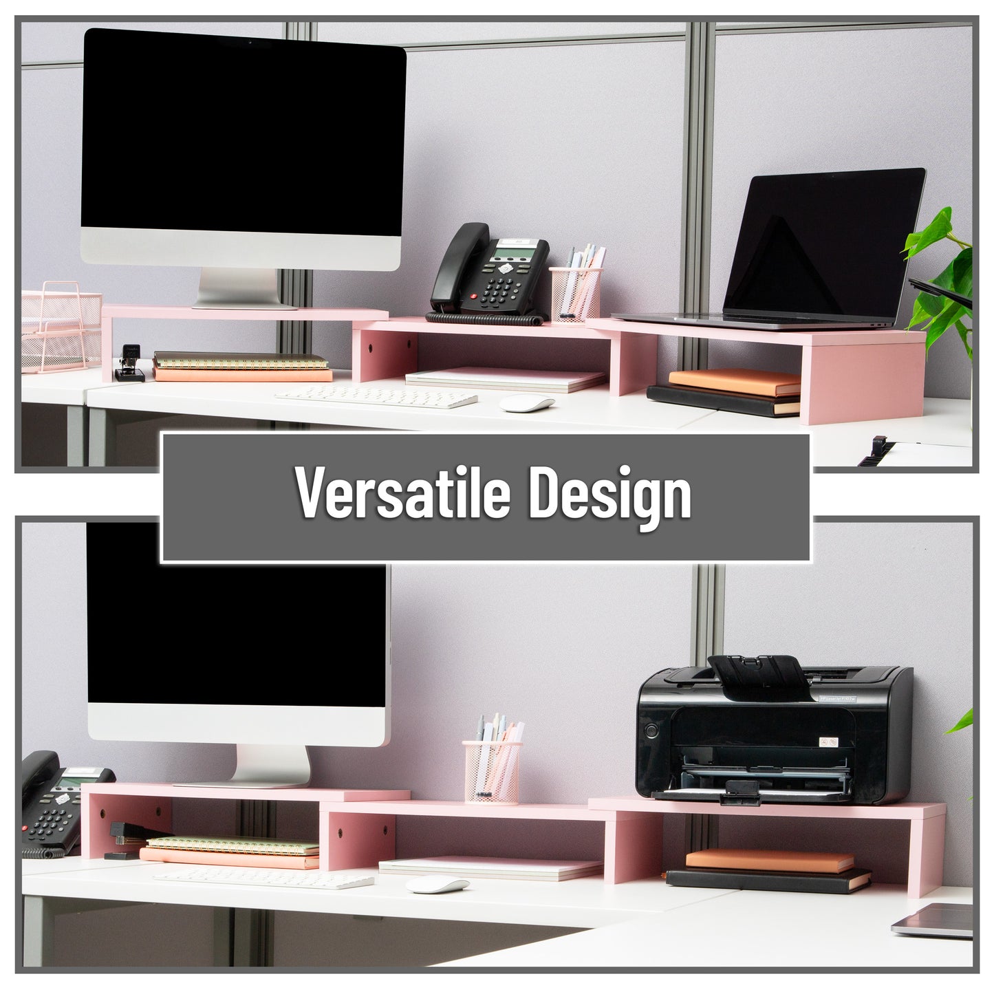 Mind Reader Dual Monitor Stand, Adjustable MDF Desktop Riser for Laptop, Monitor, TV, Expands to 51.25" Wide, Office or Home