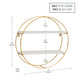 Mind Reader Floating Round Wall Shelves, Gold Metal Frame with Dual White Display Shelves, Decorative Wall-Mounted Organizer for Living Room, Office, or Bathroom, Metal. MDF, White