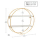 Mind Reader Floating Round Wall Shelves, Gold Metal Frame with Dual White Display Shelves, Decorative Wall-Mounted Organizer for Living Room, Office, or Bathroom, Metal. MDF, White
