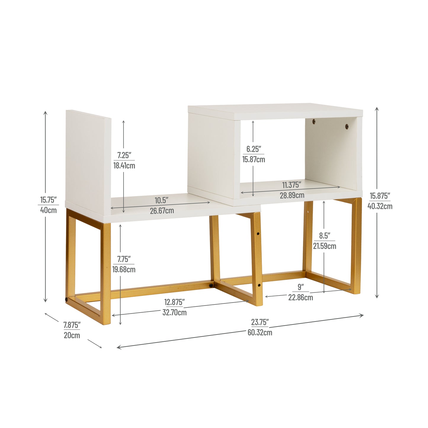 Mind Reader Desktop Bookshelf, 5-Compartment Organizer for Office Desk, Vanity, or Bathroom, Modern Storage Display, Metal. MDF, White