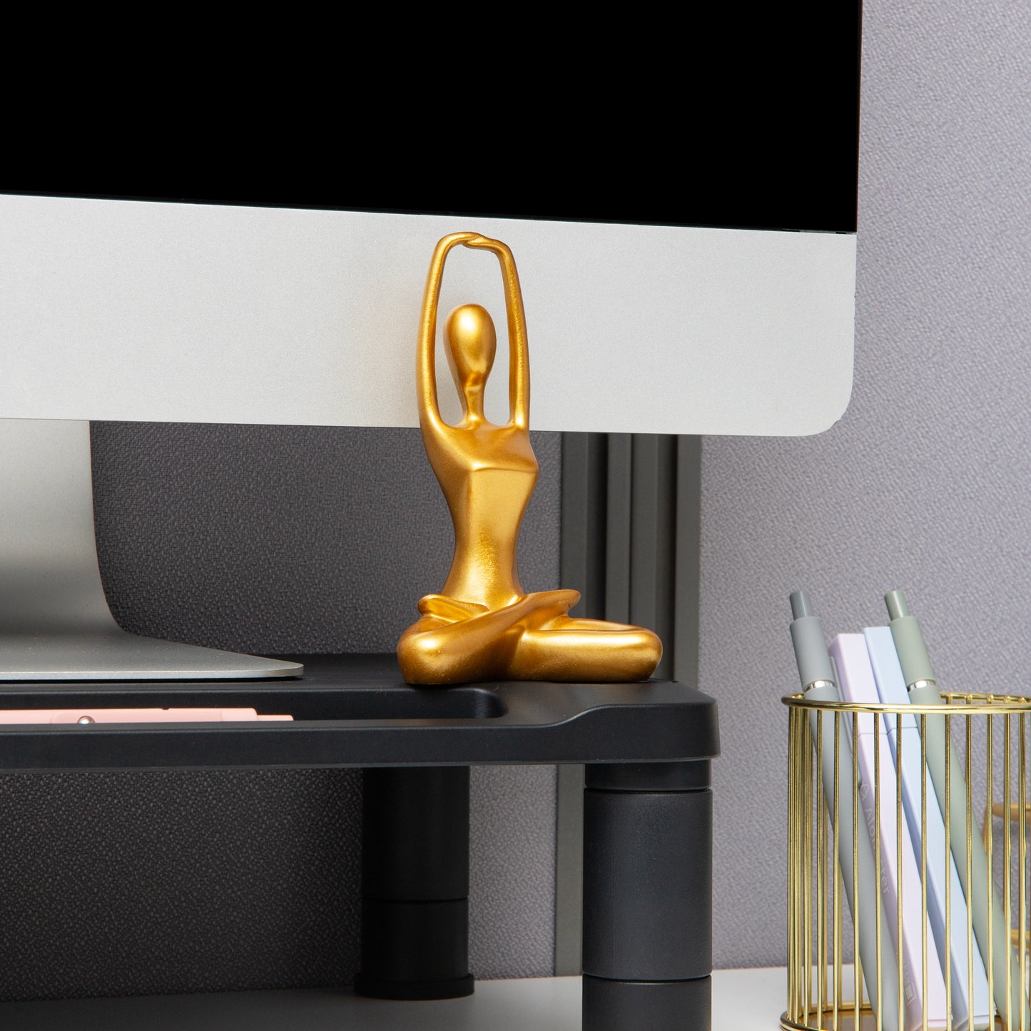 Mind Reader Yoga Figurine Set, Meditation Statues for Home, Office, or Studio Decor, Elegant Mindful Gift, Resin, 2.75"L x 2.25"W x 4.75"H, Set of 3, Gold