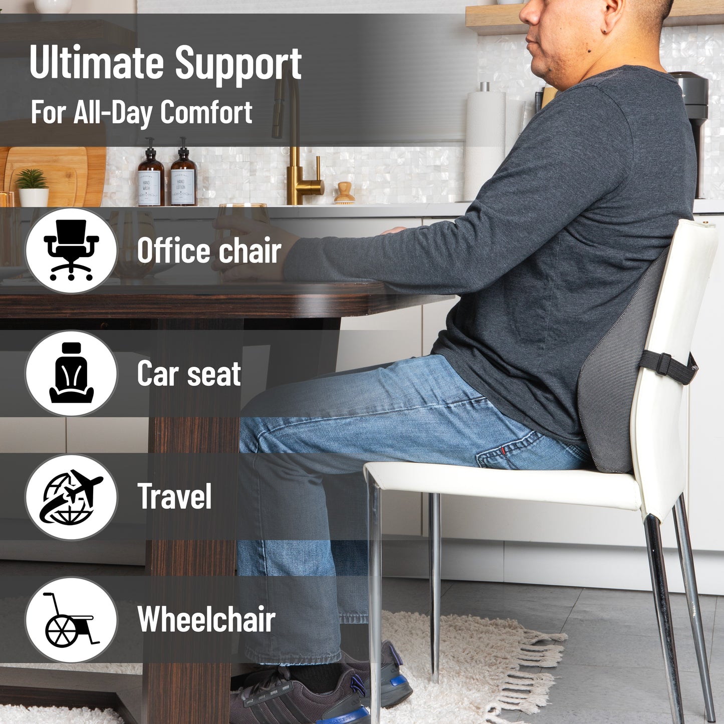 Mind Reader Lumbar Support Cushion for Office Chair and Car Seat, Memory Foam and Cooling Gel Core, Back Pain Relief, Improves Posture, 15.5"L x 3.75"W x 14"H, Black