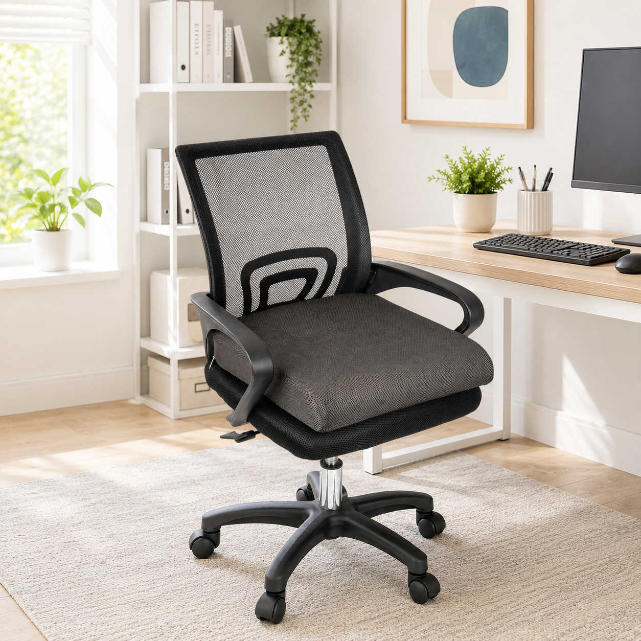 Mind Reader Memory Foam Seat Cushion, Ergonomic Pressure Relief for Office, Car, and More, Relieves Hip, Tailbone, Coccyx & Sciatica Pain, 18"L x 17.5"W x 3"H, Black