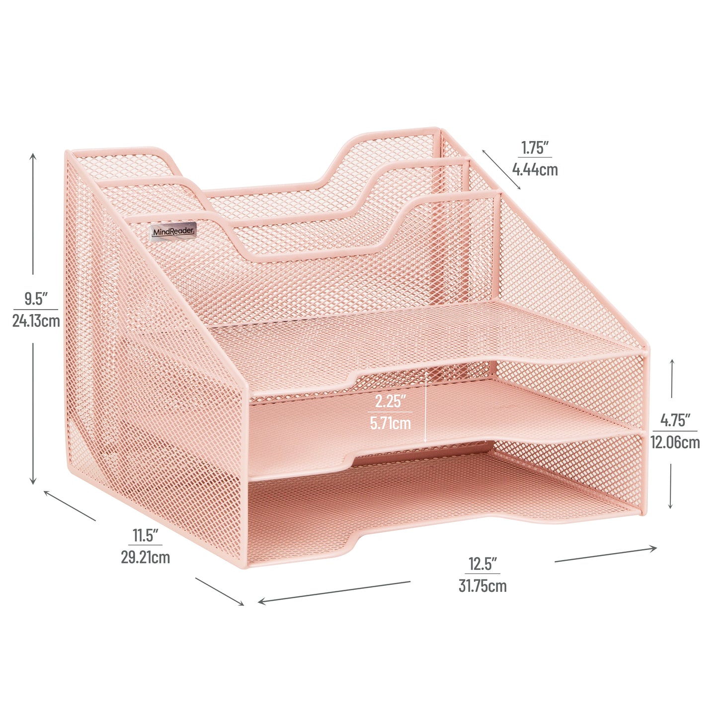 Mind Reader Desktop Organizer, Vertical File Holder, Paper Trays, Office, Metal Mesh, 12.5"L x 11.5"W x 9.5"H