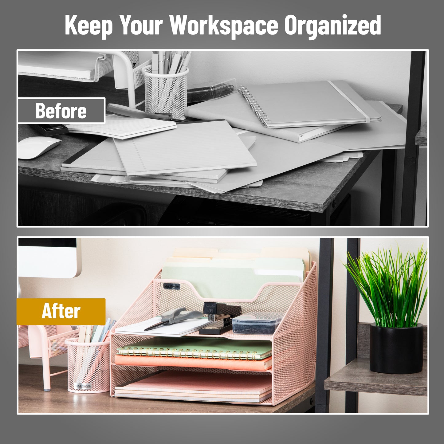 Mind Reader Desktop Organizer, Vertical File Holder, Paper Trays, Office, Metal Mesh, 12.5"L x 11.5"W x 9.5"H