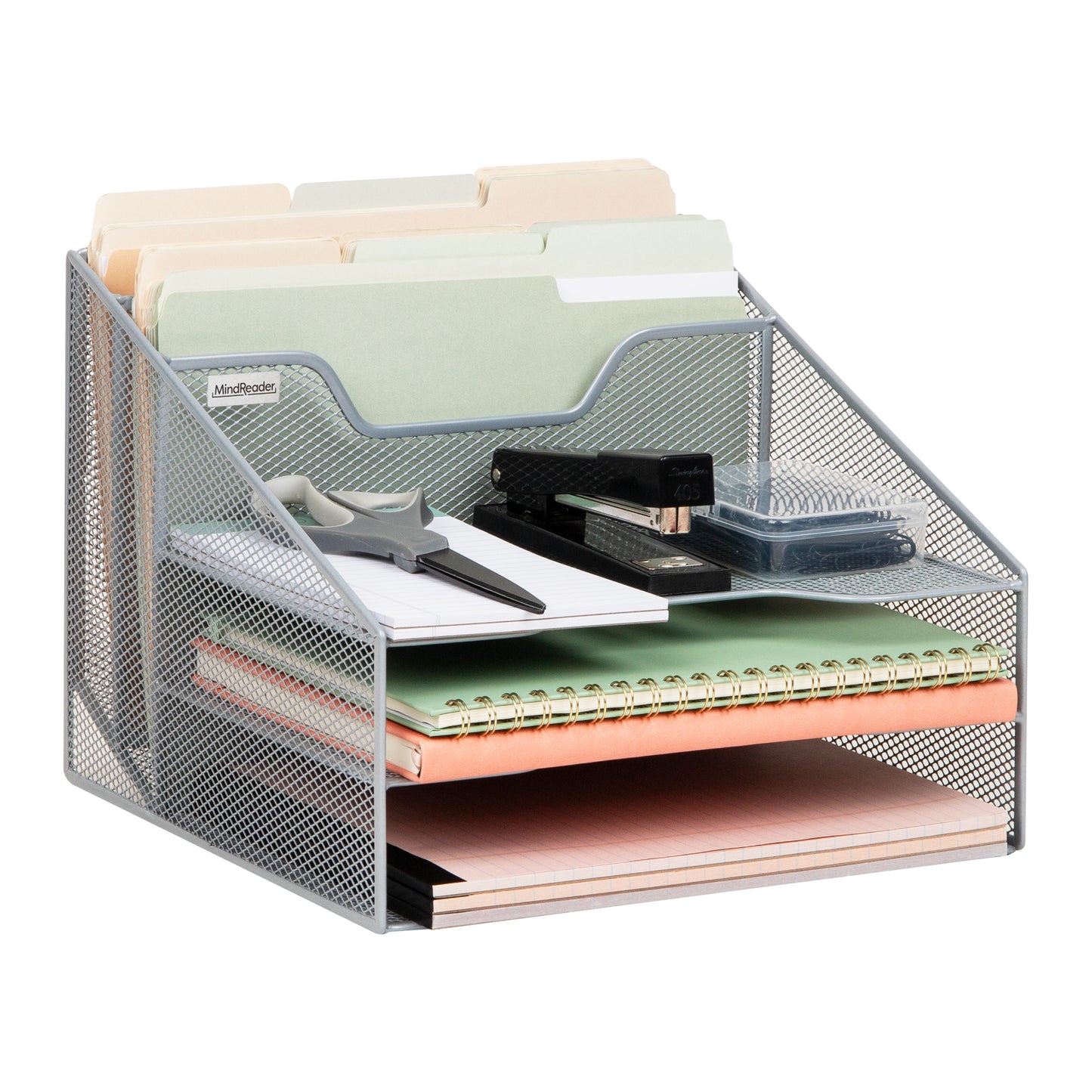 Mind Reader Desktop Organizer, Vertical File Holder, Paper Trays, Office, Metal Mesh, 12.5"L x 11.5"W x 9.5"H