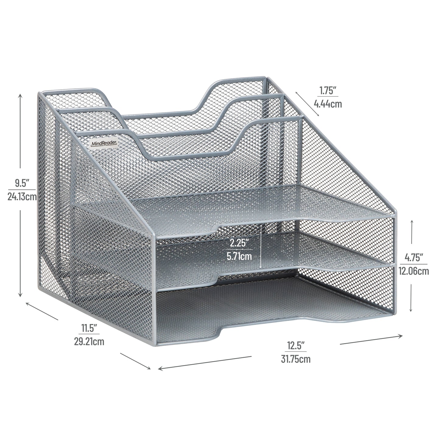 Mind Reader Desktop Organizer, Vertical File Holder, Paper Trays, Office, Metal Mesh, 12.5"L x 11.5"W x 9.5"H