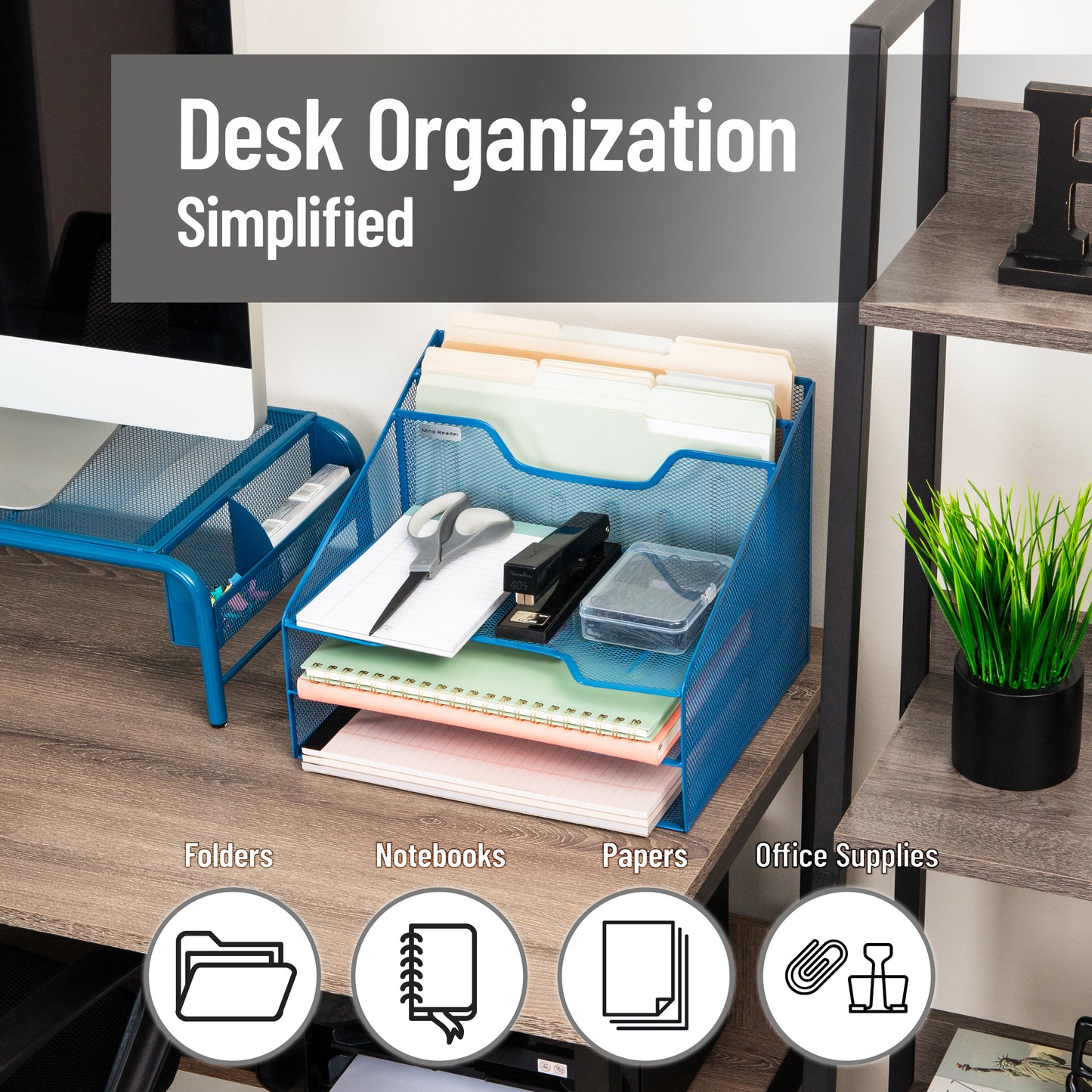 Mind Reader Desktop Organizer, Vertical File Holder, Paper Trays, Office, Metal Mesh, 12.5"L x 11.5"W x 9.5"H