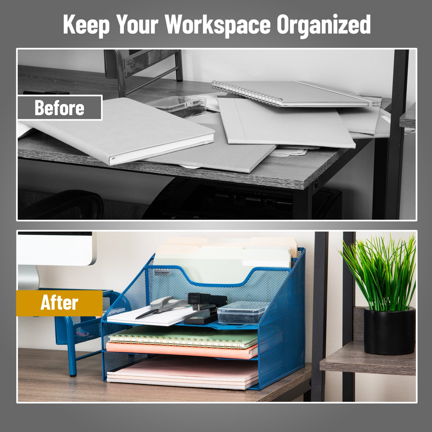 Mind Reader Desktop Organizer, Vertical File Holder, Paper Trays, Office, Metal Mesh, 12.5"L x 11.5"W x 9.5"H