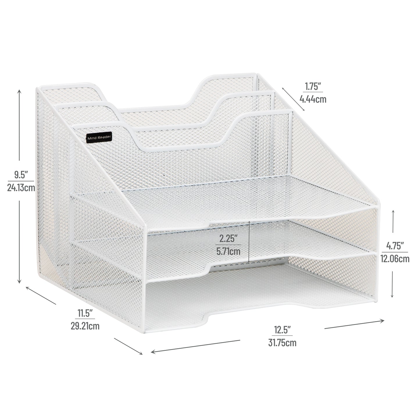 Mind Reader Desktop Organizer, Vertical File Holder, Paper Trays, Office, Metal Mesh, 12.5"L x 11.5"W x 9.5"H