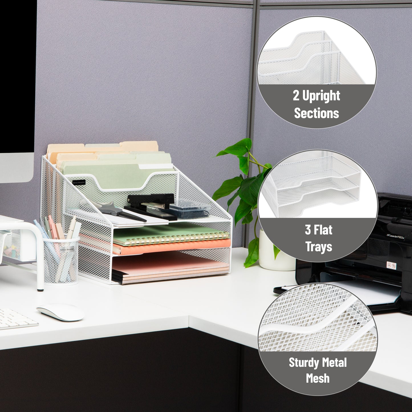 Mind Reader Desktop Organizer, Vertical File Holder, Paper Trays, Office, Metal Mesh, 12.5"L x 11.5"W x 9.5"H