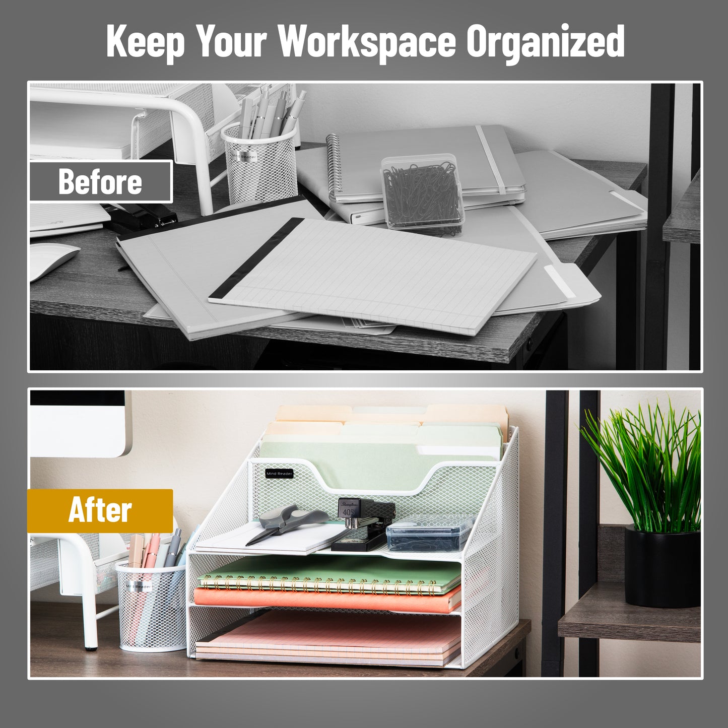 Mind Reader Desktop Organizer, Vertical File Holder, Paper Trays, Office, Metal Mesh, 12.5"L x 11.5"W x 9.5"H