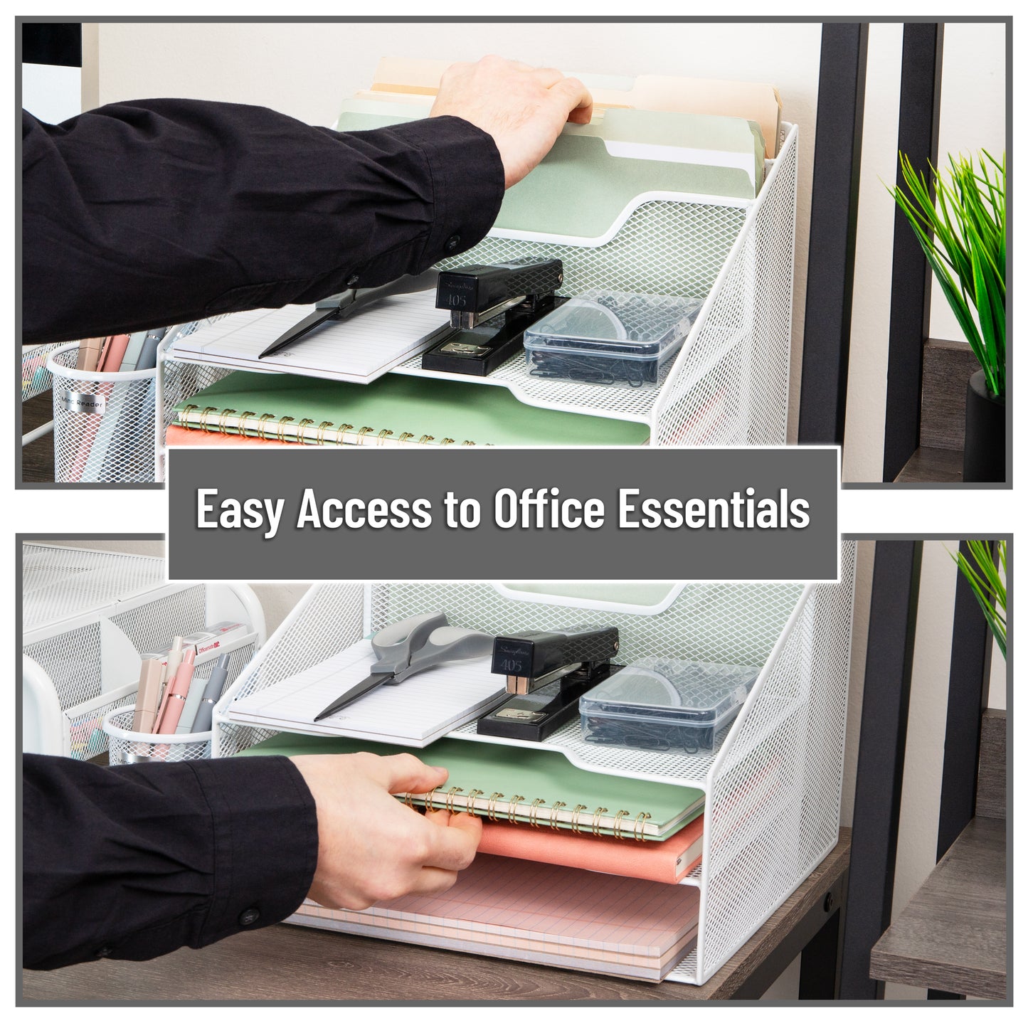 Mind Reader Desktop Organizer, Vertical File Holder, Paper Trays, Office, Metal Mesh, 12.5"L x 11.5"W x 9.5"H