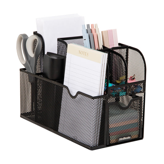 Mind Reader Countertop Organizer, Office Breakroom or Desktop Storage, 10-Compartment Caddy, Metal Mesh, Black