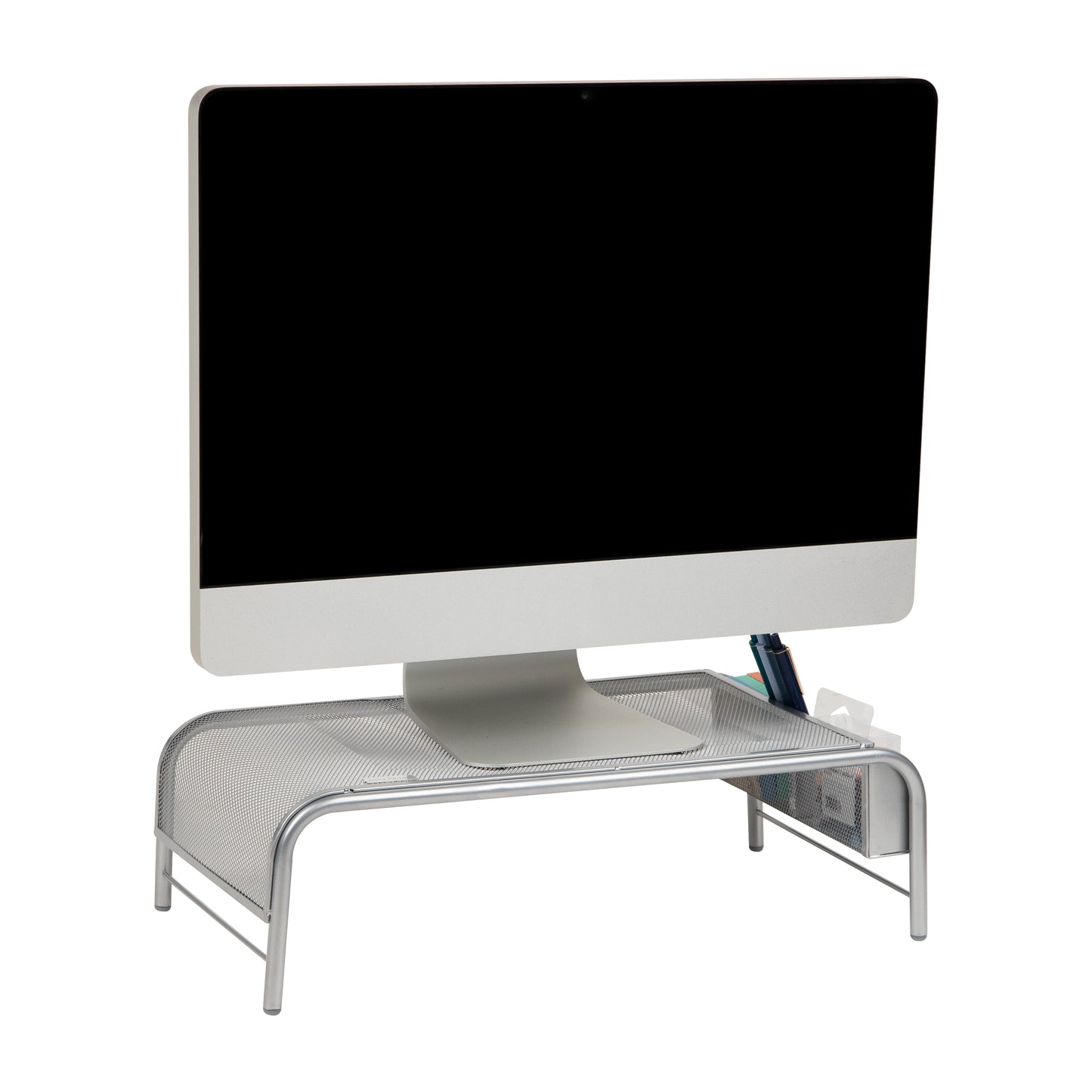 Mind Reader Monitor Stand, Ventilated Laptop Riser, Desktop Organizer, Side Storage, Metal Mesh, 20"L x 11.5"W x 5.5"H