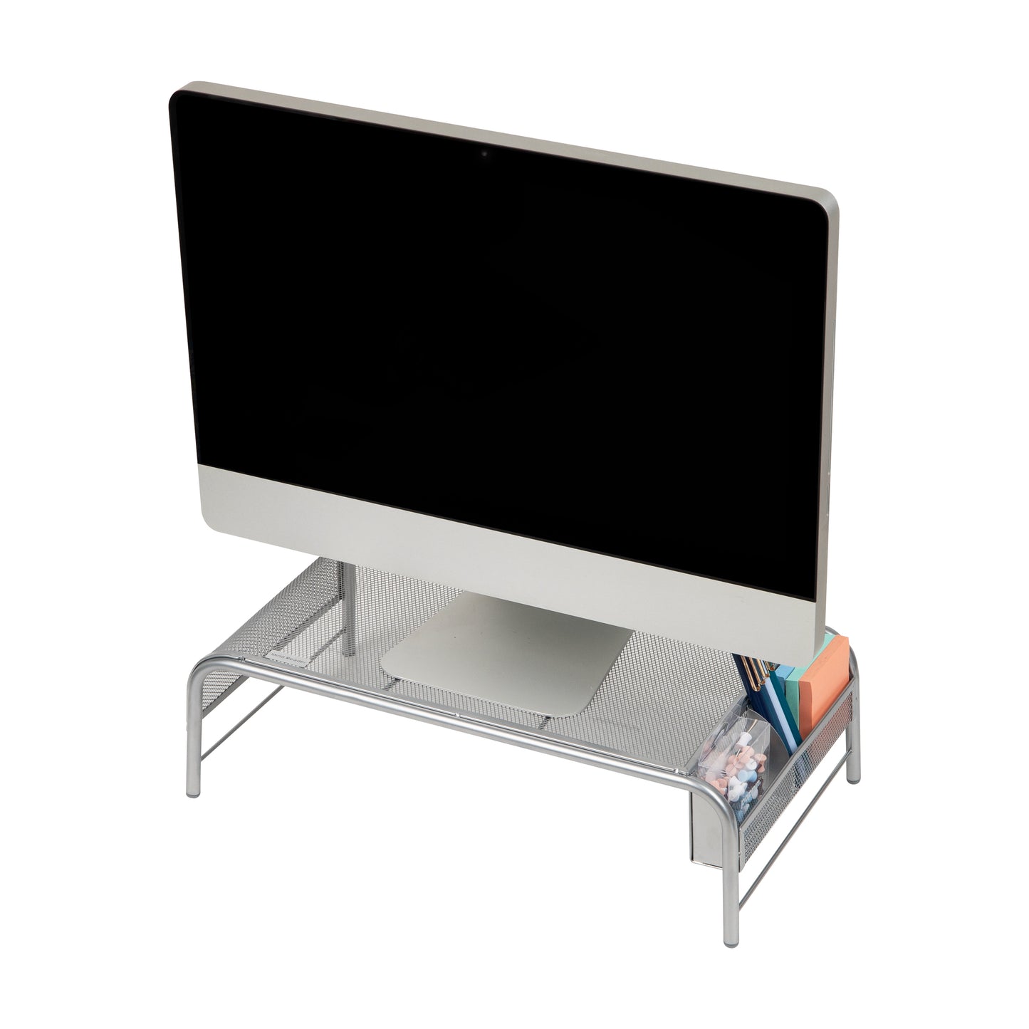 Mind Reader Monitor Stand, Ventilated Laptop Riser, Desktop Organizer, Side Storage, Metal Mesh, 20"L x 11.5"W x 5.5"H