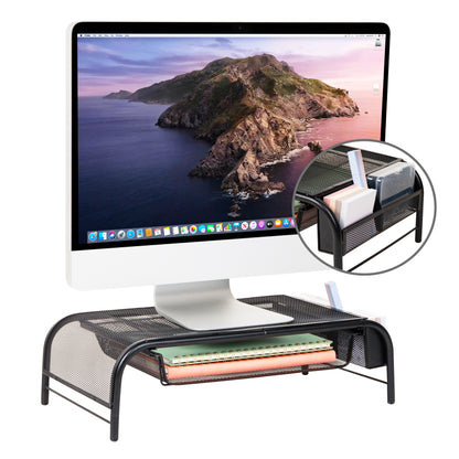 Mind Reader Monitor Stand, Ventilated Laptop Riser, Paper Tray, Storage, Office, Metal Mesh