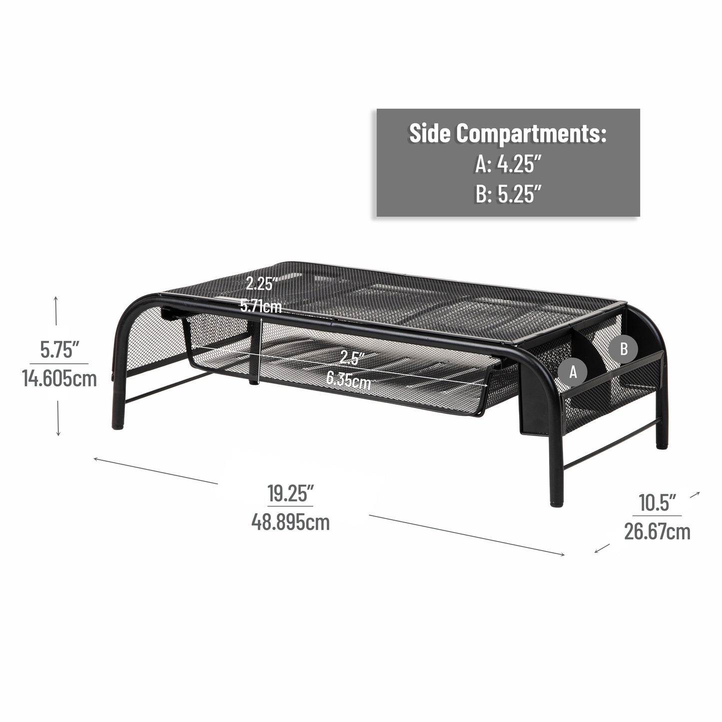 Mind Reader Monitor Stand, Ventilated Laptop Riser, Paper Tray, Storage, Office, Metal Mesh