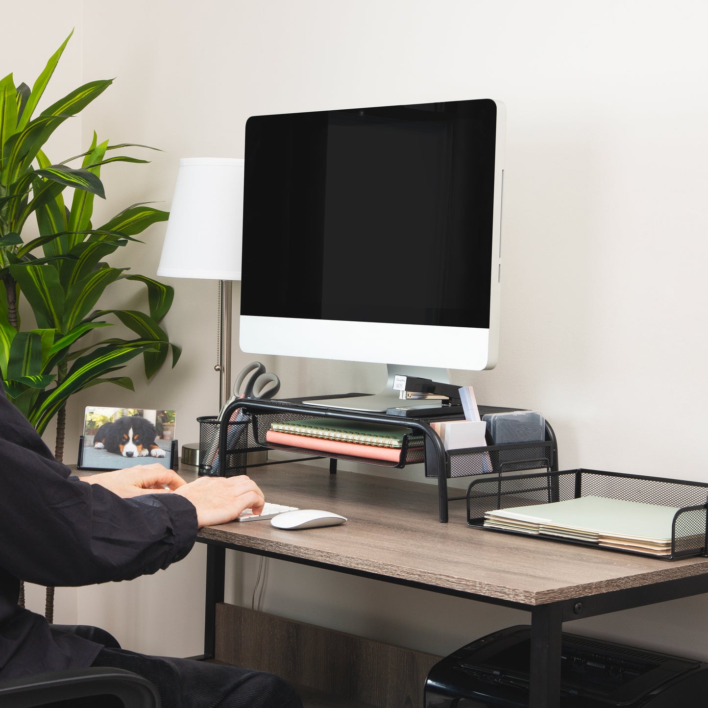 Mind Reader Monitor Stand, Ventilated Laptop Riser, Paper Tray, Storage, Office, Metal Mesh