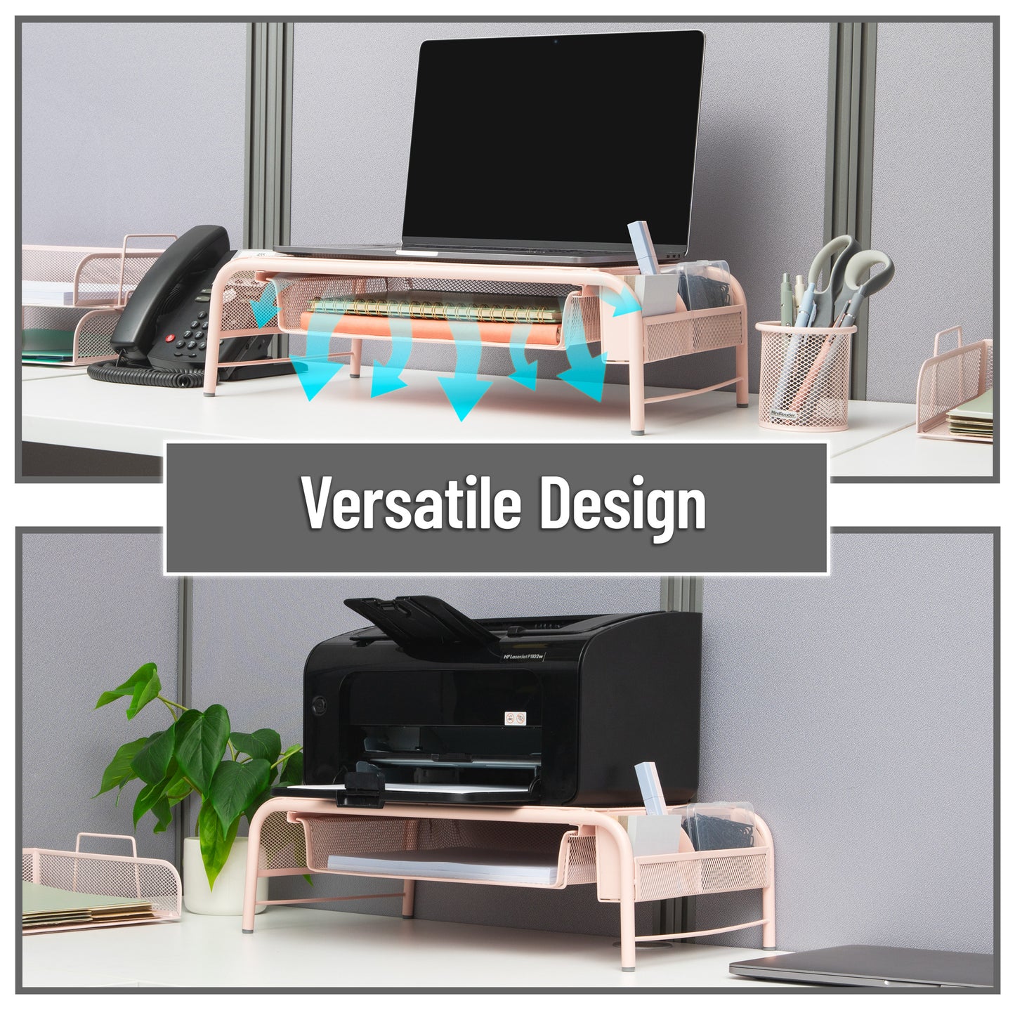 Mind Reader Monitor Stand, Ventilated Laptop Riser, Paper Tray, Storage, Office, Metal Mesh
