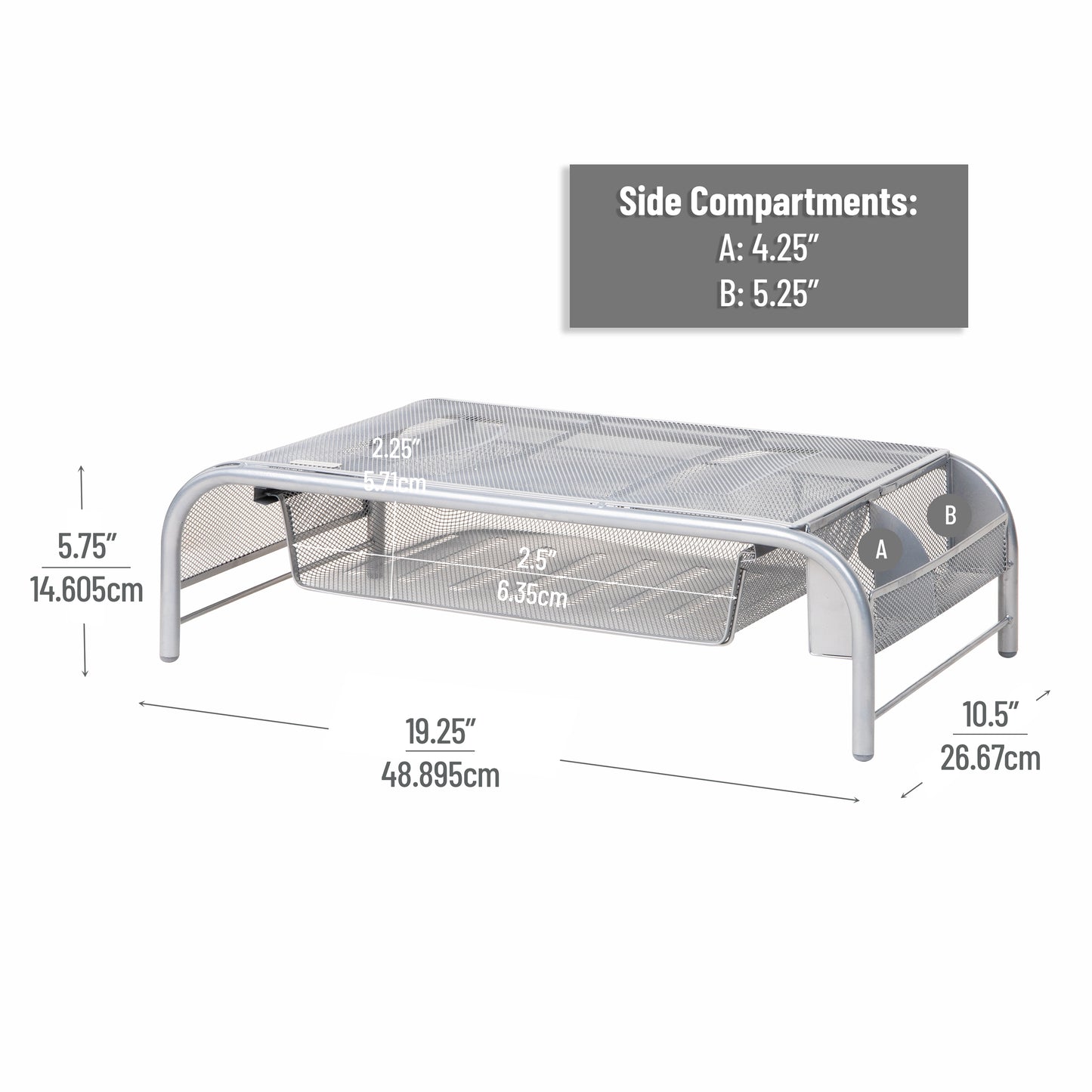 Mind Reader Monitor Stand, Ventilated Laptop Riser, Paper Tray, Storage, Office, Metal Mesh