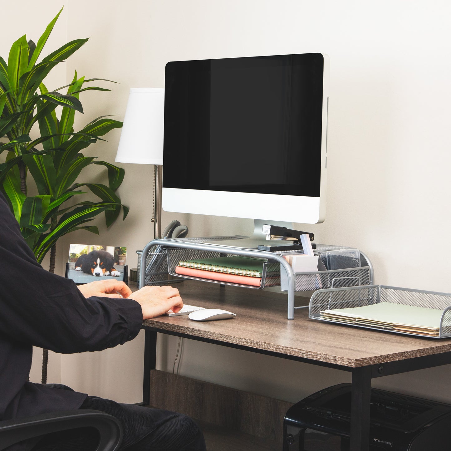 Mind Reader Monitor Stand, Ventilated Laptop Riser, Paper Tray, Storage, Office, Metal Mesh