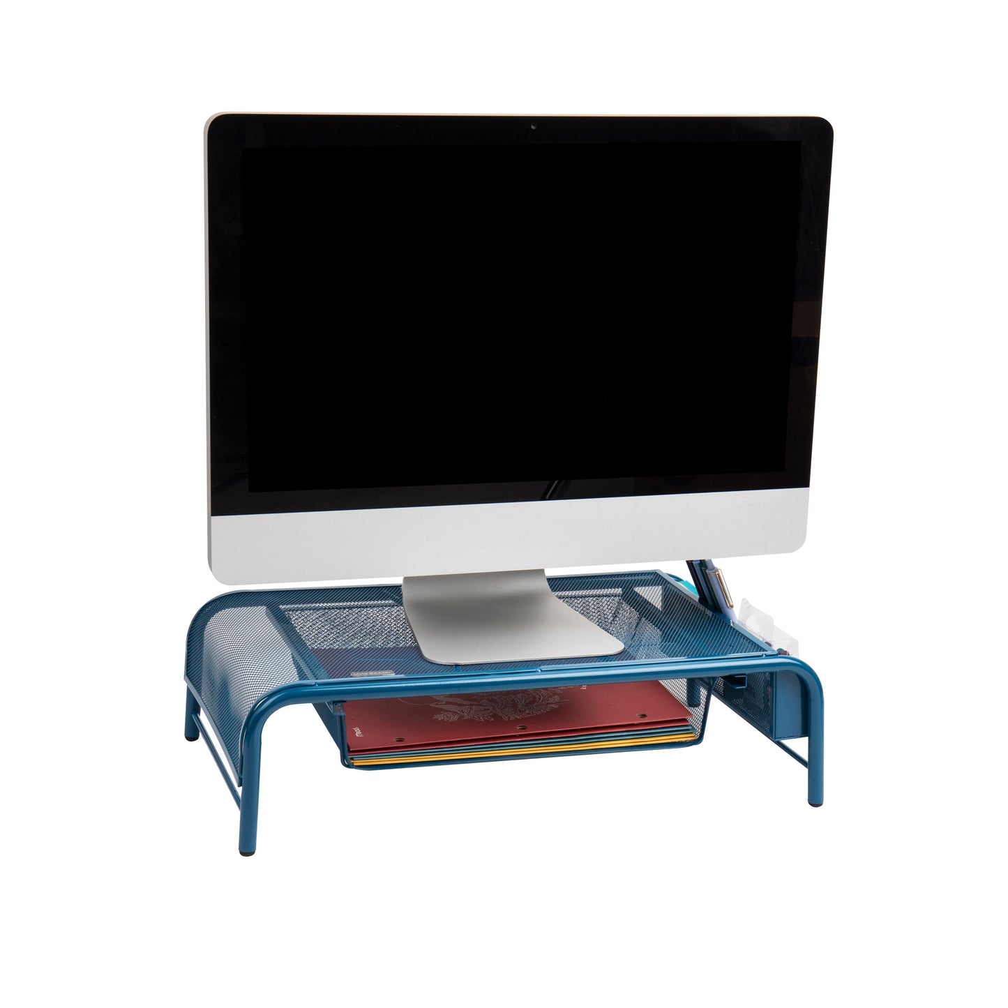Mind Reader Monitor Stand, Ventilated Laptop Riser, Paper Tray, Storage, Office, Metal Mesh