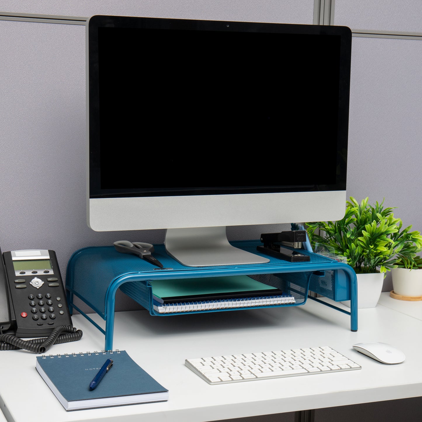 Mind Reader Monitor Stand, Ventilated Laptop Riser, Paper Tray, Storage, Office, Metal Mesh