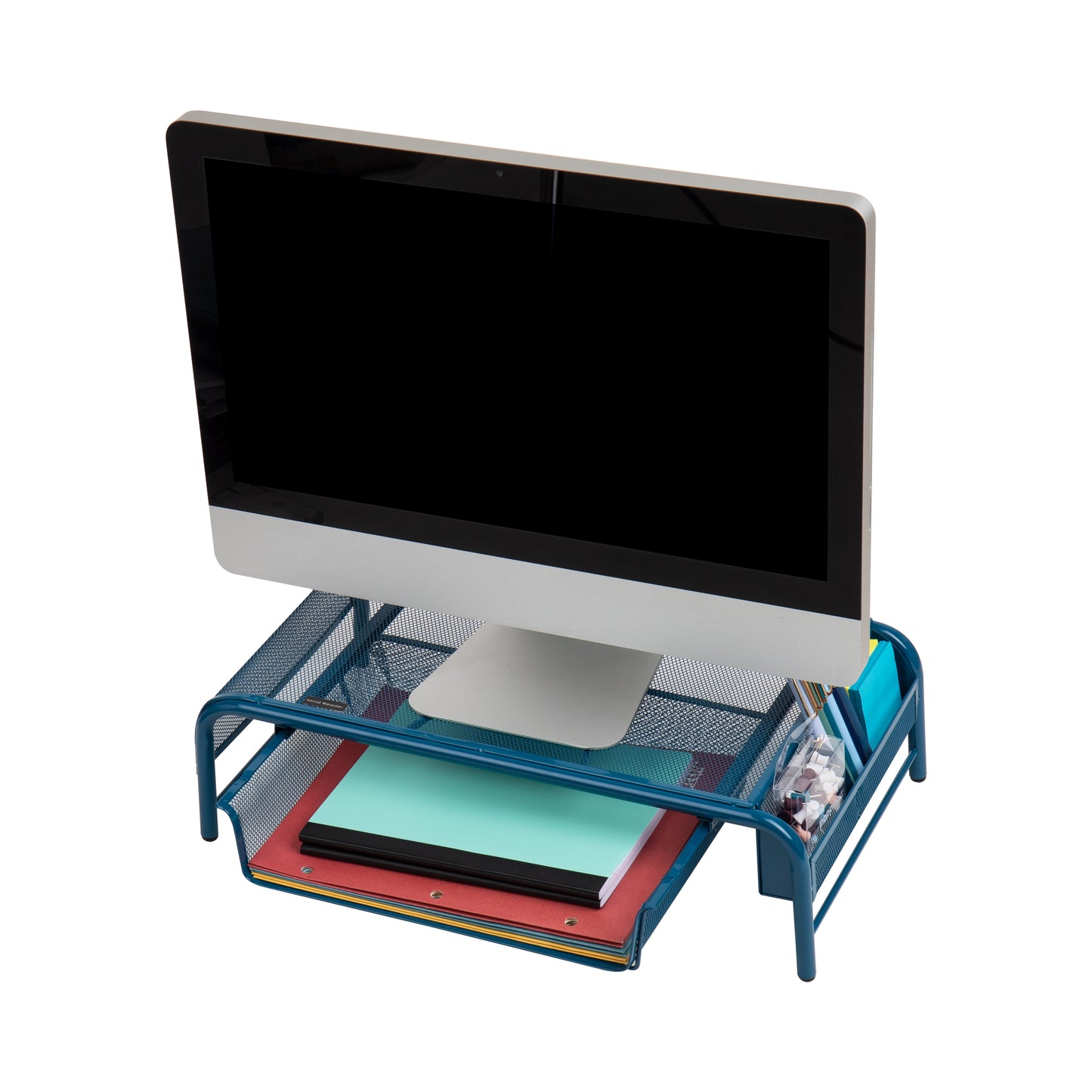 Mind Reader Monitor Stand, Ventilated Laptop Riser, Paper Tray, Storage, Office, Metal Mesh