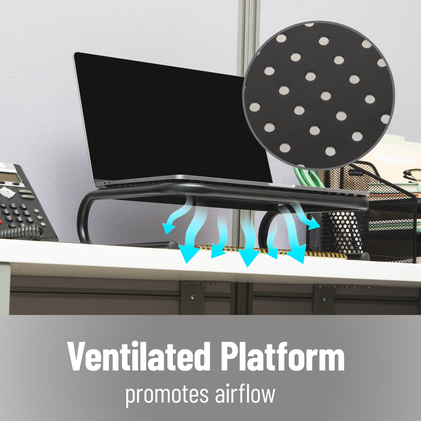 Mind Reader Monitor Stand, Ventilated Laptop Riser, Desktop Organizer, Metal, 14.5"L x 11.25"W x 4.25"H