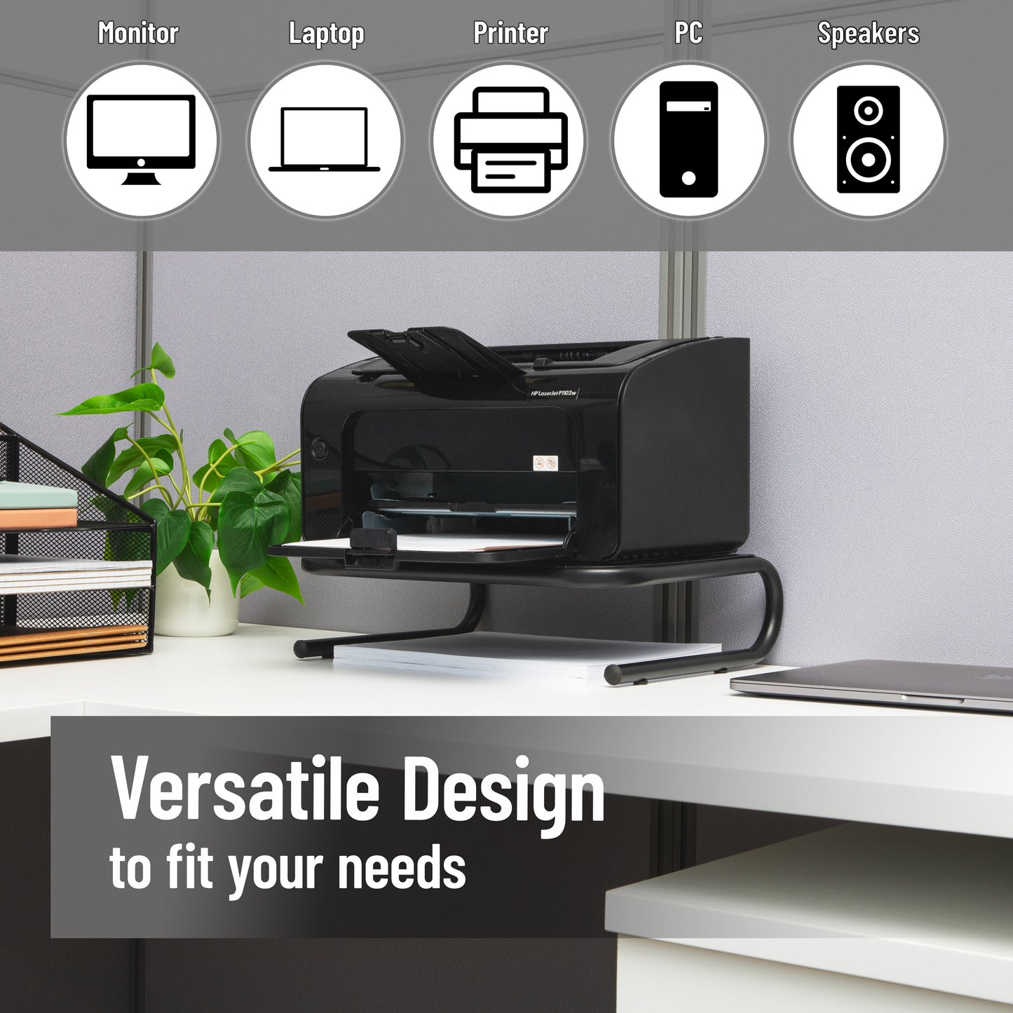 Mind Reader Monitor Stand, Ventilated Laptop Riser, Desktop Organizer, Metal, 14.5"L x 11.25"W x 4.25"H